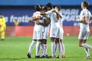 Rahul Bheke (centre being hugged) was sent of in the 17th minute today